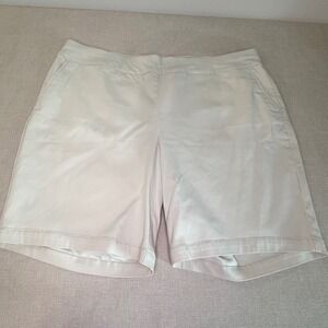 Talbots Plus Size 22W Beige Stone Chino Shorts Stretch Rayon Nylon Spandex 9in